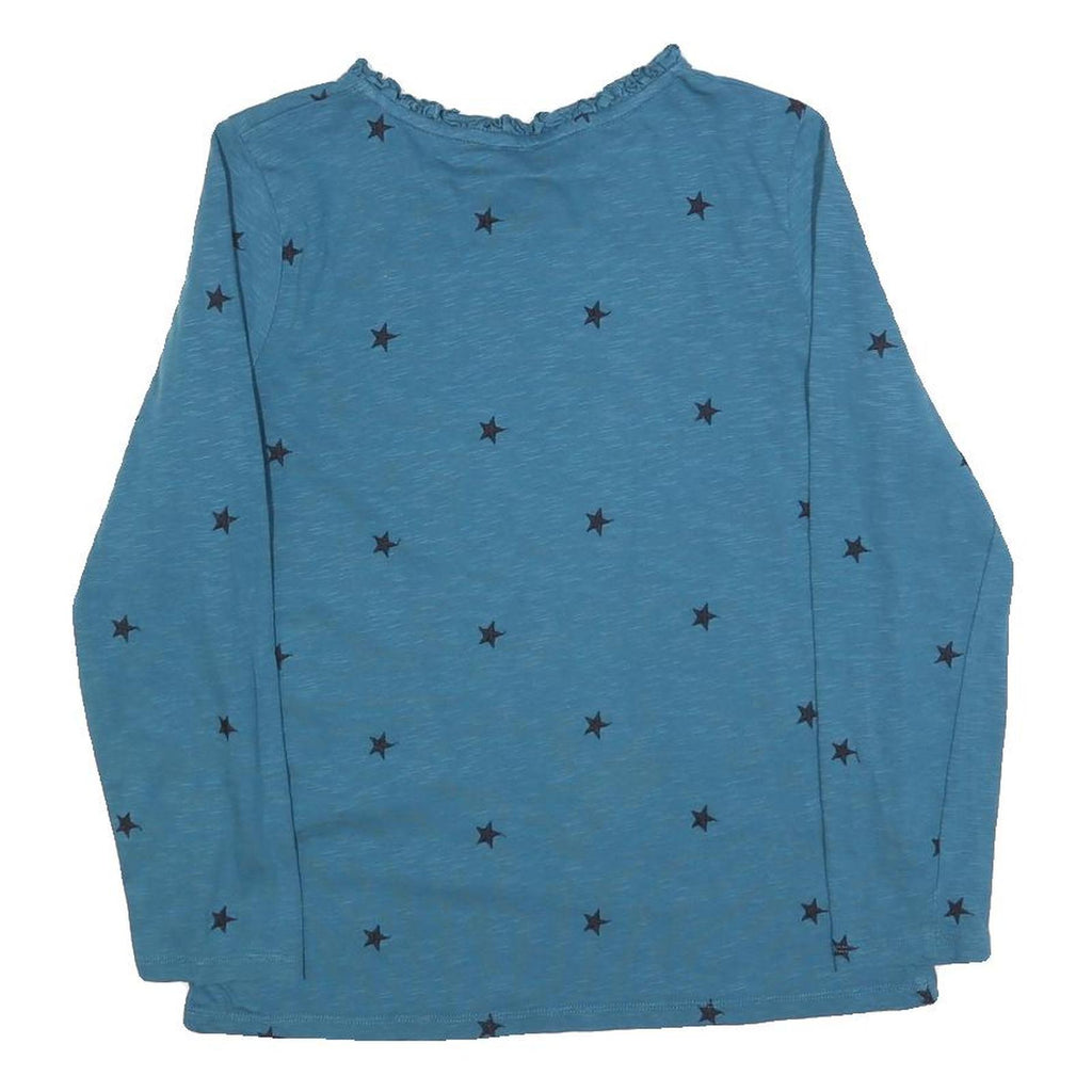 JOULES Womens Blue Printed Long Sleeve Round Neck UK 12 Cotton Blend Top