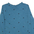 JOULES Womens Blue Printed Long Sleeve Round Neck UK 12 Cotton Blend Top