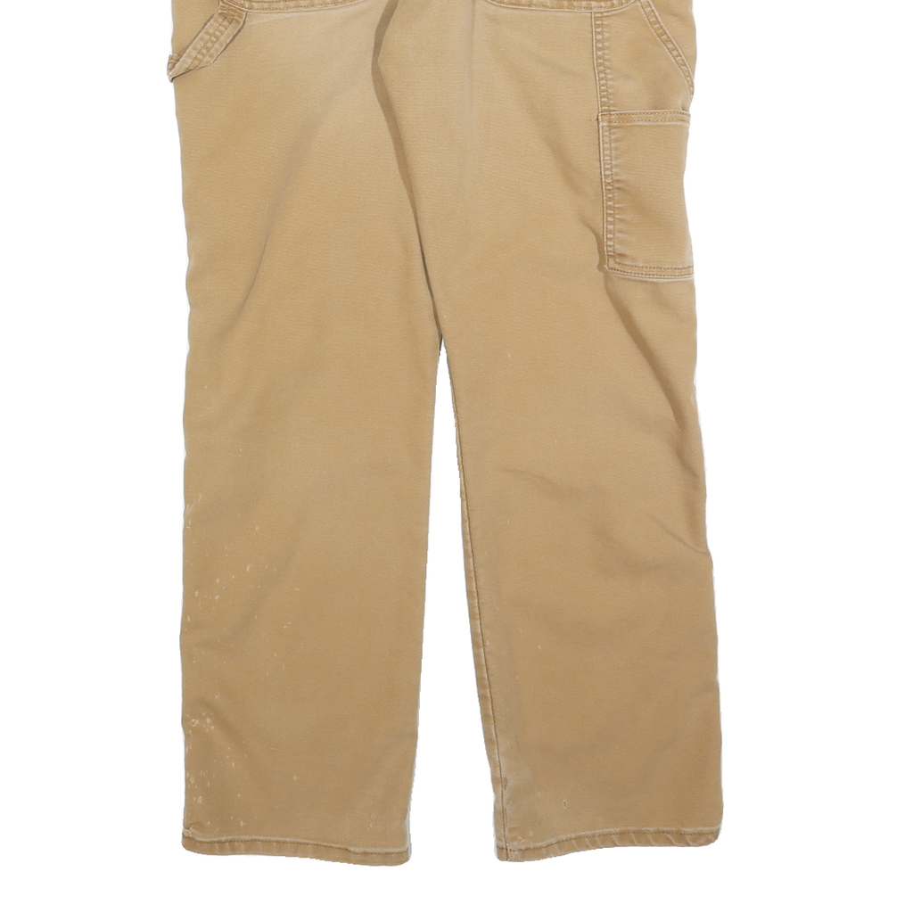 DICKIES Mens Beige Regular Fit Straight Leg Trousers W34 L32 Cotton Blend Zip