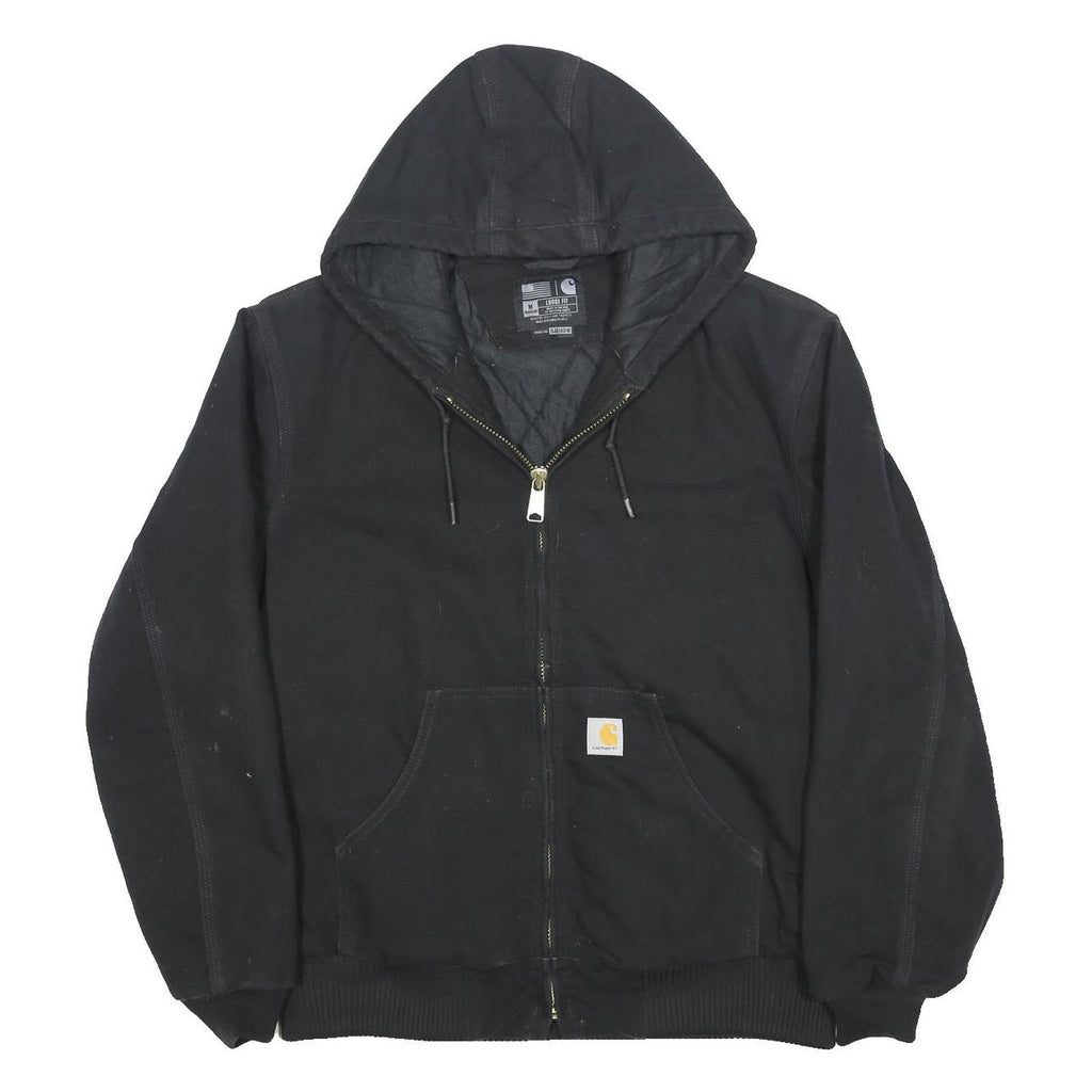CARHARTT Mens Black Hooded Canvas Cotton Workwear Jacket M Zip Loose Fit
