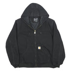 CARHARTT Mens Black Hooded Canvas Cotton Workwear Jacket M Zip Loose Fit
