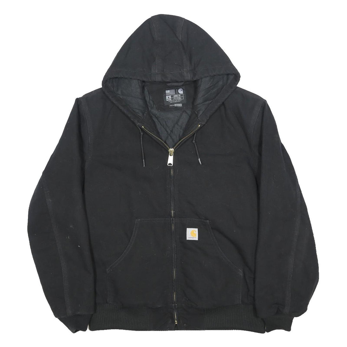 CARHARTT Mens Black Hooded Canvas Cotton Workwear Jacket M Zip Loose Fit