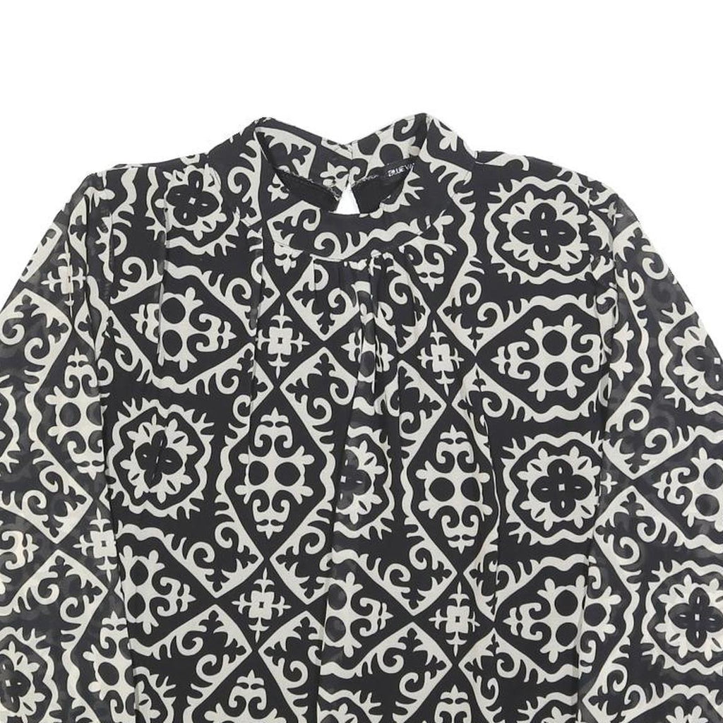 BLUE VANILLA Womens Black & White Printed Blouse Long Sleeve High Neck S