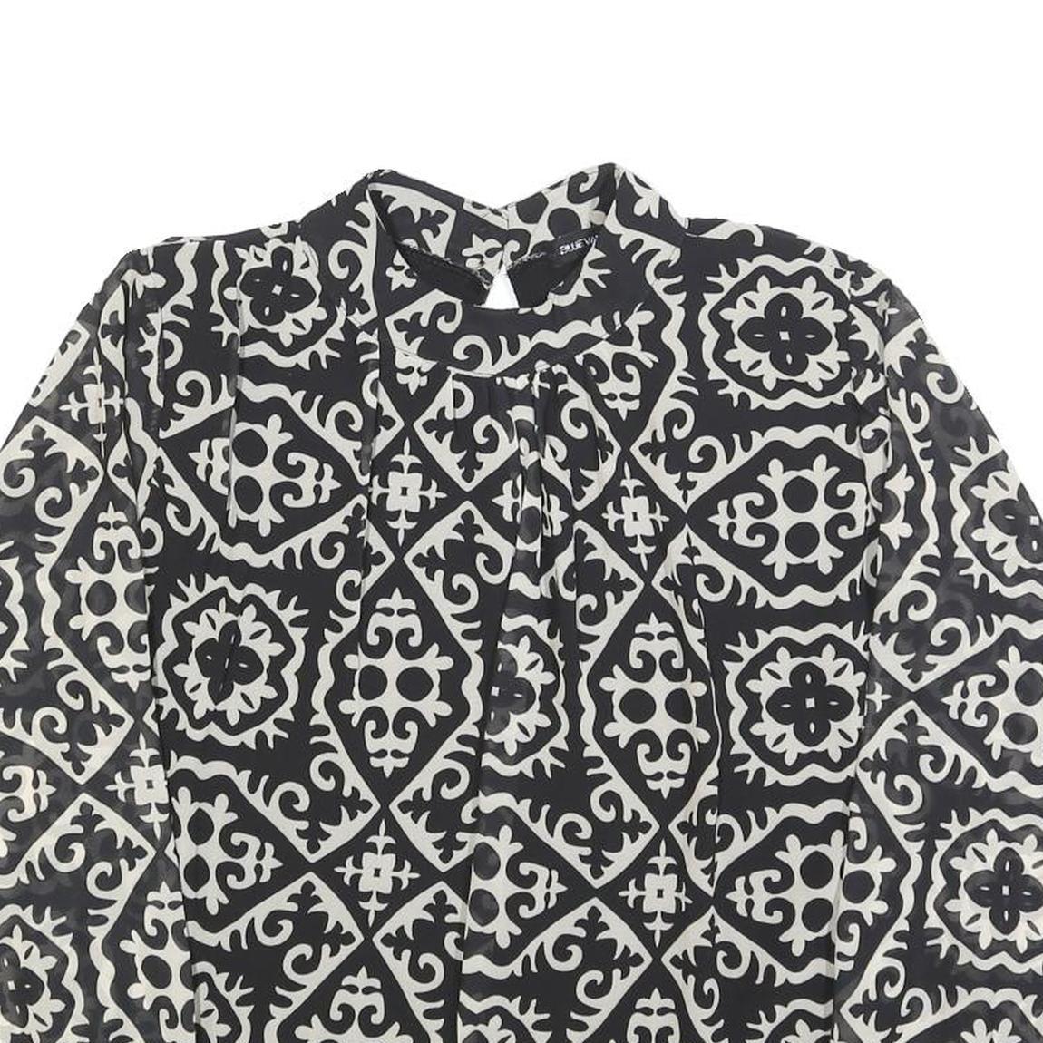 BLUE VANILLA Womens Black & White Printed Blouse Long Sleeve High Neck S