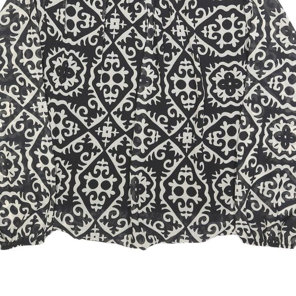 BLUE VANILLA Womens Black & White Printed Blouse Long Sleeve High Neck S