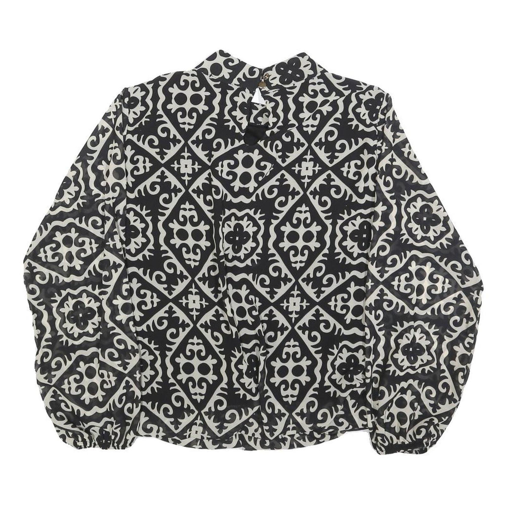 BLUE VANILLA Womens Black & White Printed Blouse Long Sleeve High Neck S