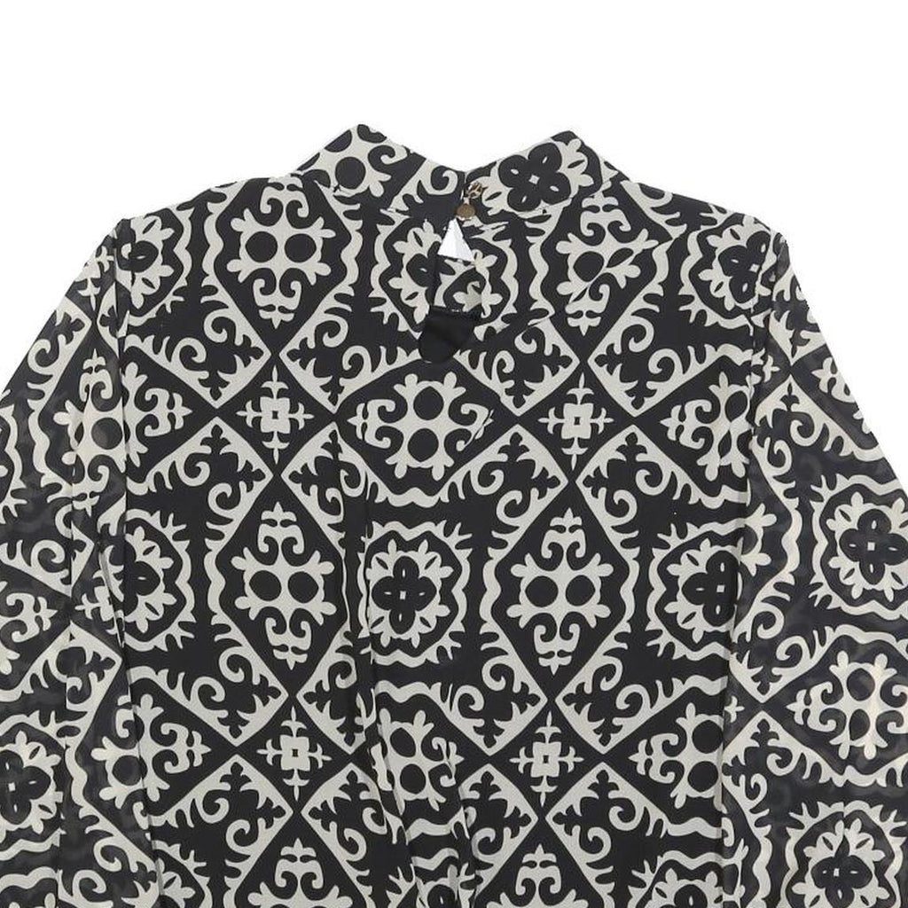 BLUE VANILLA Womens Black & White Printed Blouse Long Sleeve High Neck S