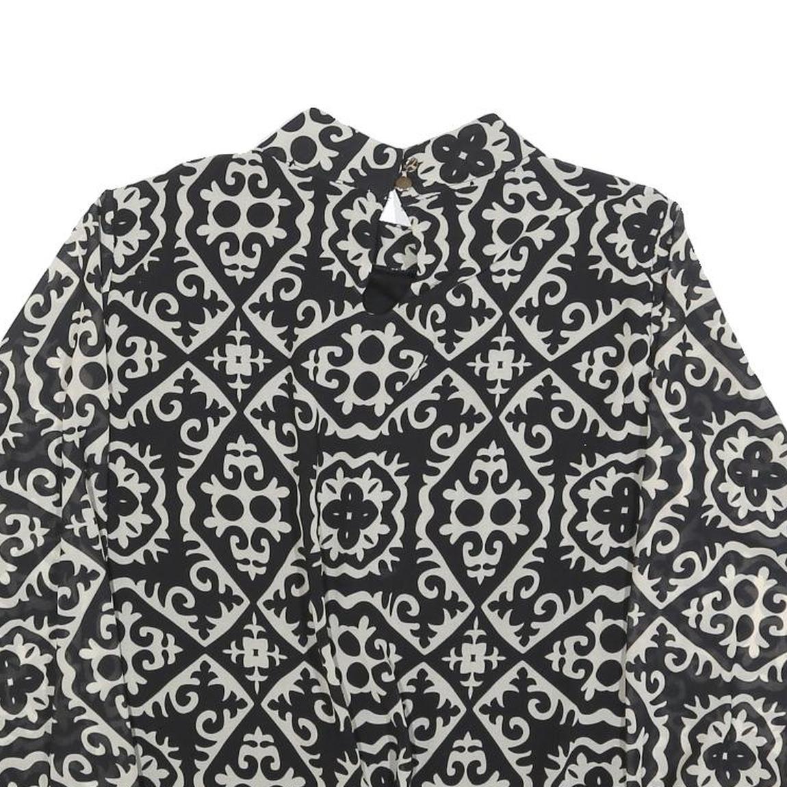 BLUE VANILLA Womens Black & White Printed Blouse Long Sleeve High Neck S