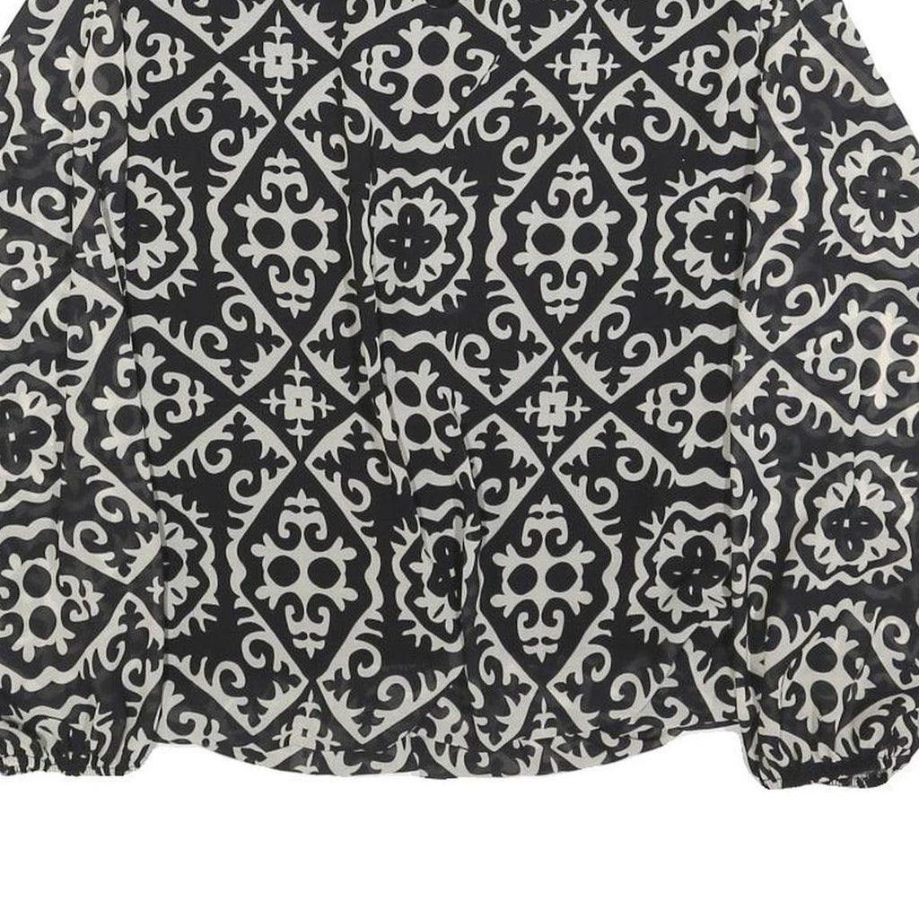 BLUE VANILLA Womens Black & White Printed Blouse Long Sleeve High Neck S