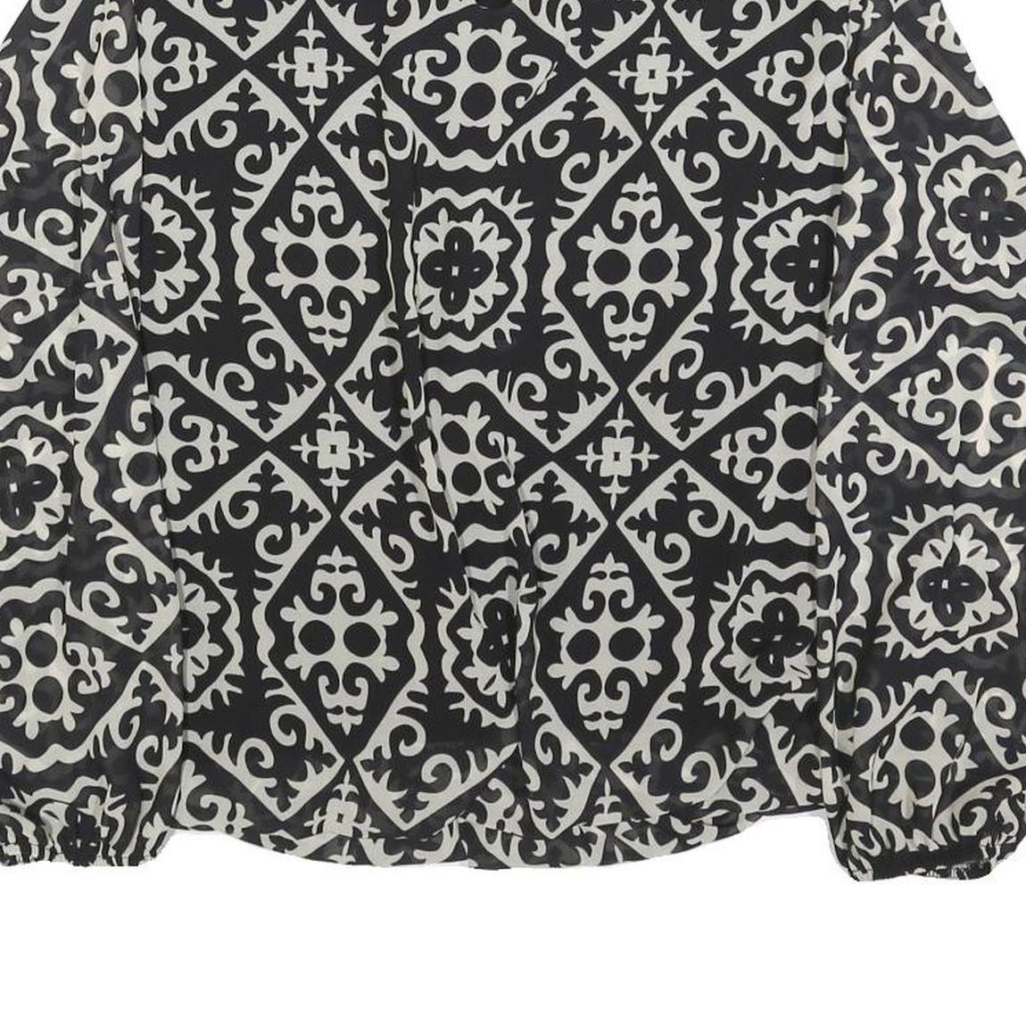 BLUE VANILLA Womens Black & White Printed Blouse Long Sleeve High Neck S