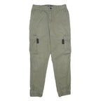 FBSISTER Womens Regular Cotton Blend Green Cargo Trousers W28 L28 Zip Pockets