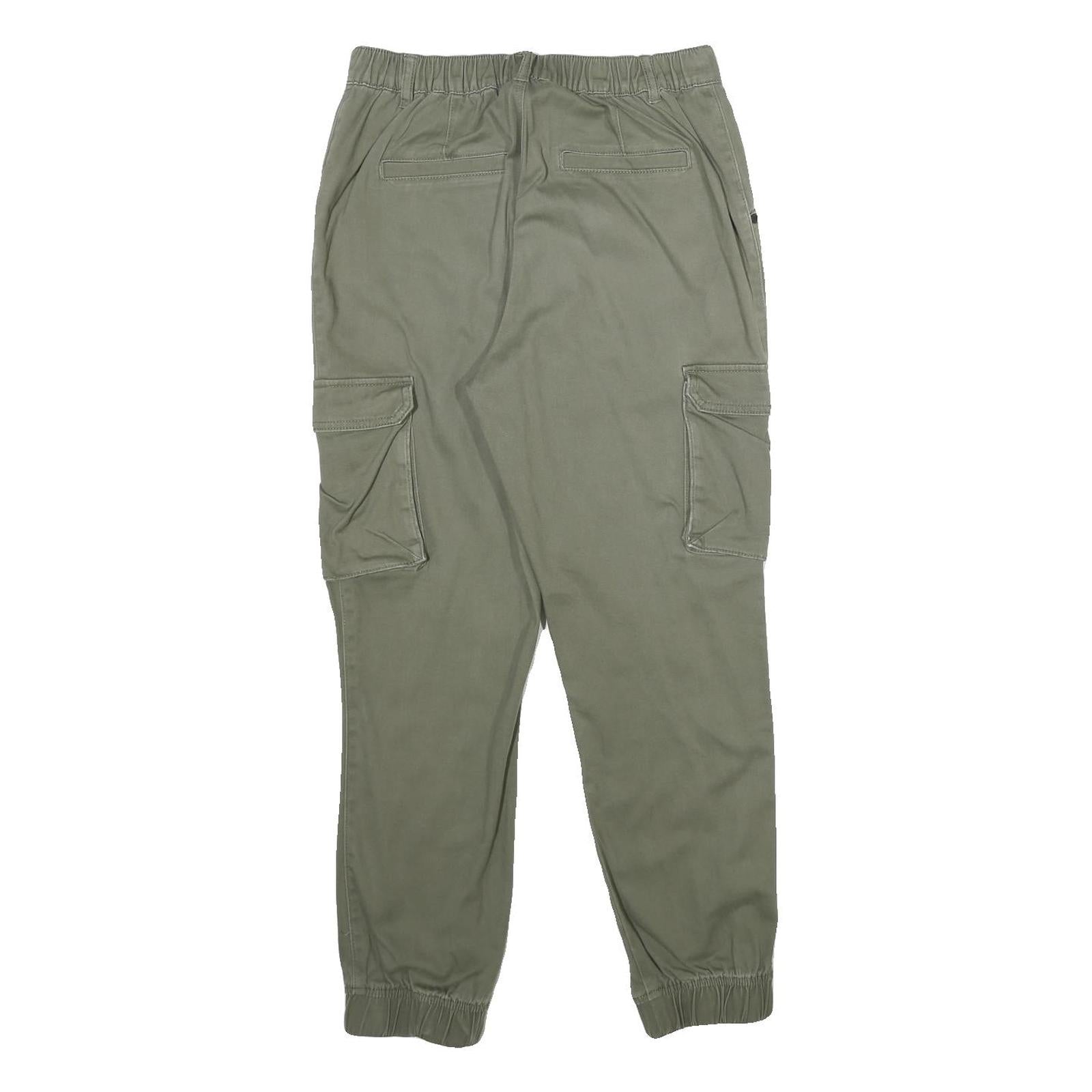 FBSISTER Womens Regular Cotton Blend Green Cargo Trousers W28 L28 Zip Pockets