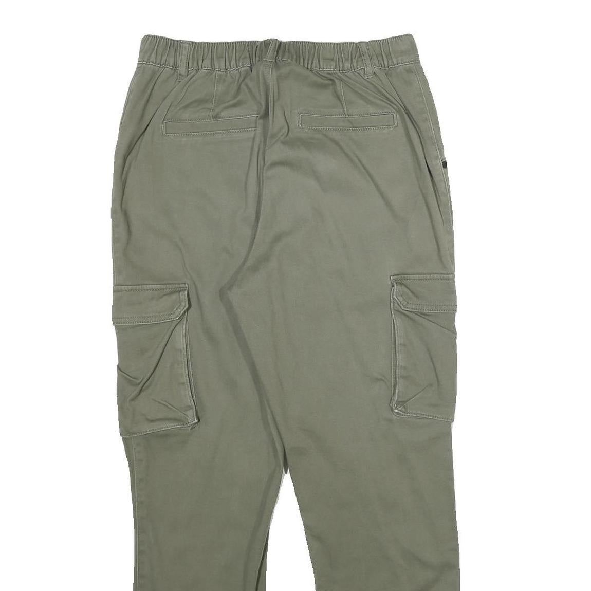 FBSISTER Womens Regular Cotton Blend Green Cargo Trousers W28 L28 Zip Pockets