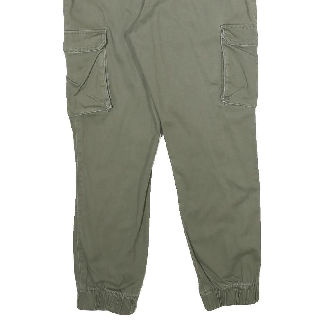 FBSISTER Womens Regular Cotton Blend Green Cargo Trousers W28 L28 Zip Pockets