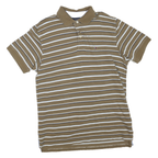 TOMMY HILFIGER Mens Brown & White Striped Short Sleeve Polo Shirt L Cotton Blend
