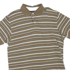 TOMMY HILFIGER Mens Brown & White Striped Short Sleeve Polo Shirt L Cotton Blend