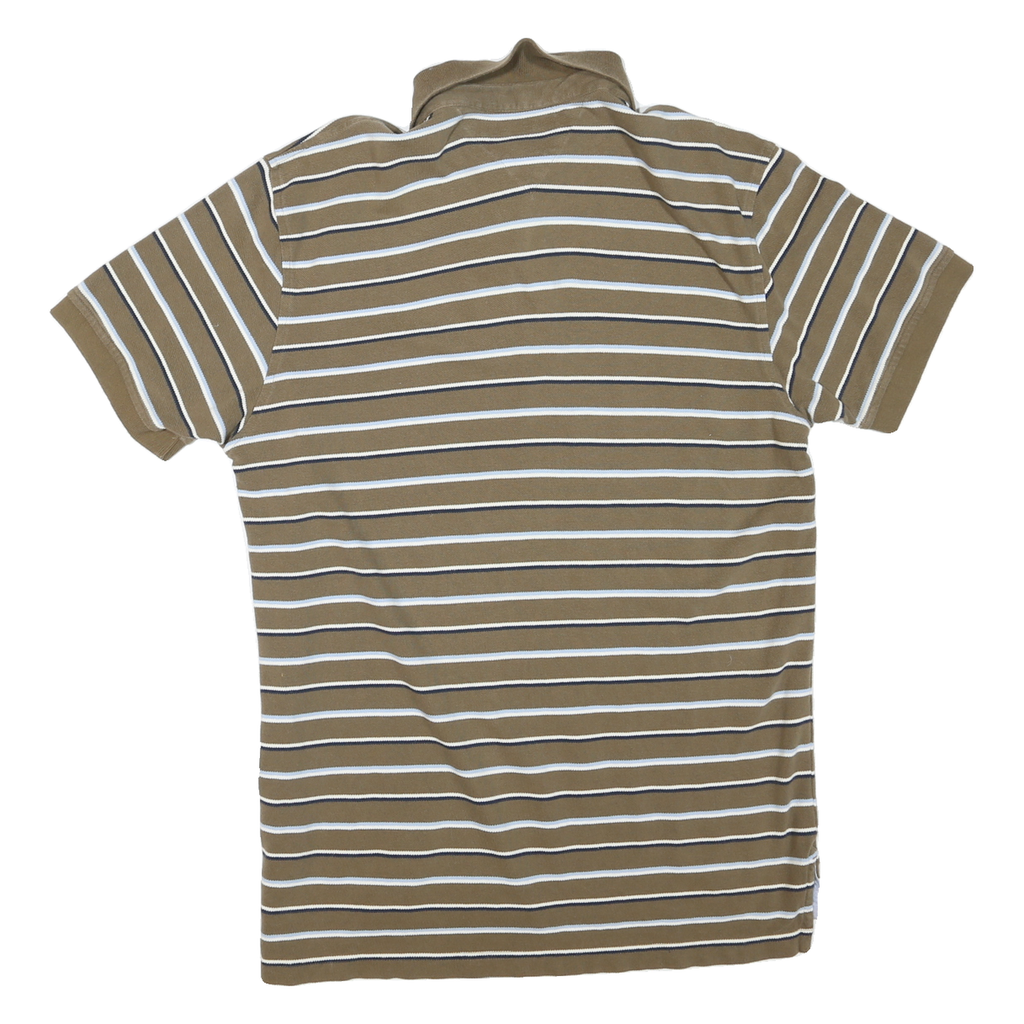 TOMMY HILFIGER Mens Brown & White Striped Short Sleeve Polo Shirt L Cotton Blend
