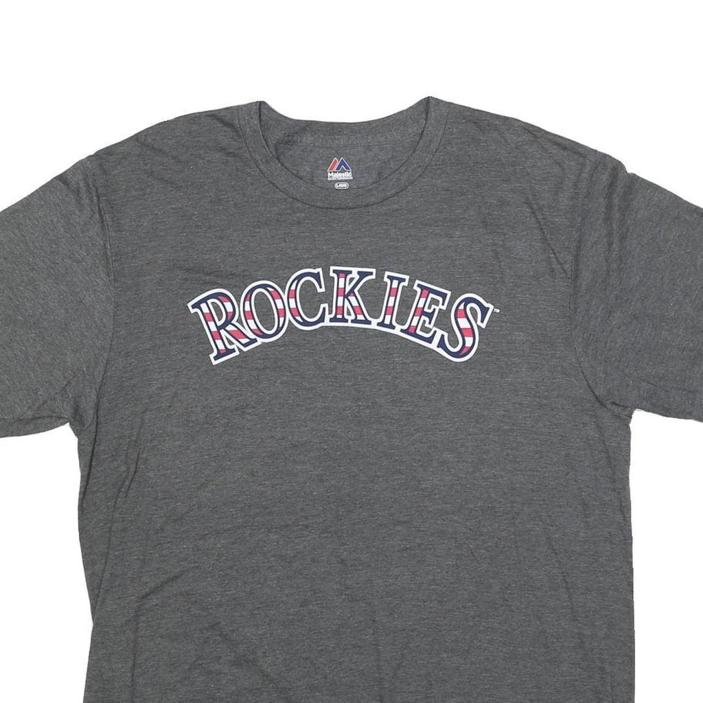 MAJESTIC Mens Grey Rockies Graphic T-Shirt L Short Sleeve Crew Neck Sports