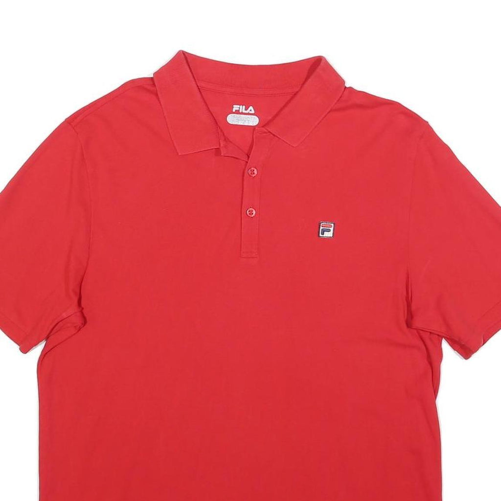 FILA Mens Red Short Sleeve Plain L Polo Shirt Cotton Blend Casual Sportswear