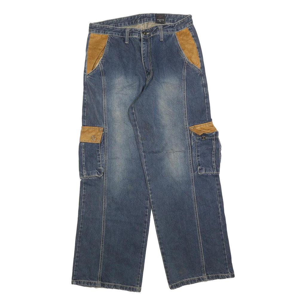 HBNG Womens Relaxed Blue Denim Stone Wash Jeans W32 L30 Cargo Pocket Workwear