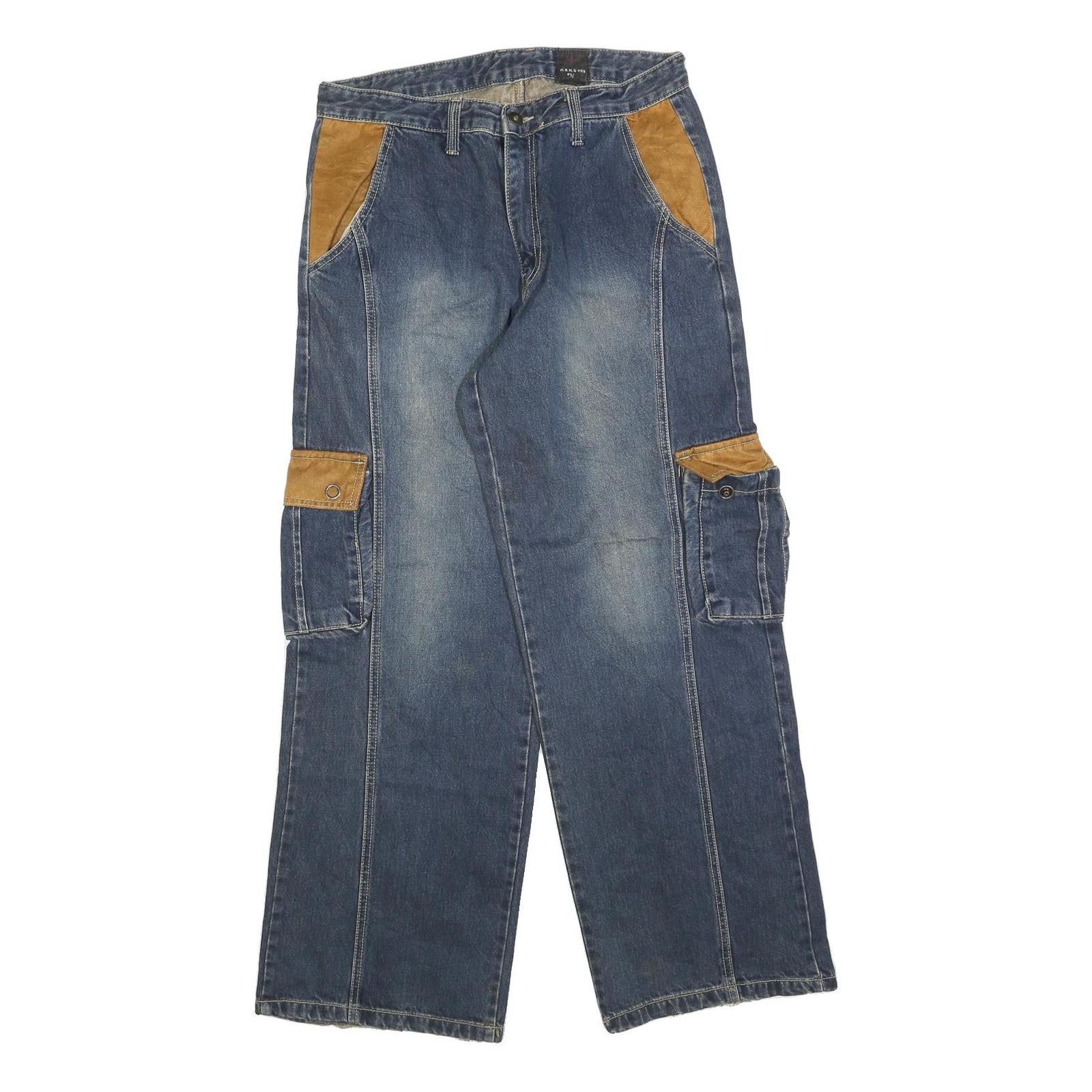 HBNG Womens Relaxed Blue Denim Stone Wash Jeans W32 L30 Cargo Pocket Workwear