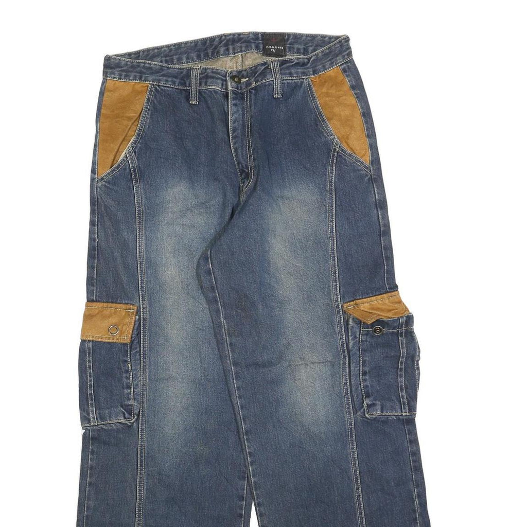 HBNG Womens Relaxed Blue Denim Stone Wash Jeans W32 L30 Cargo Pocket Workwear