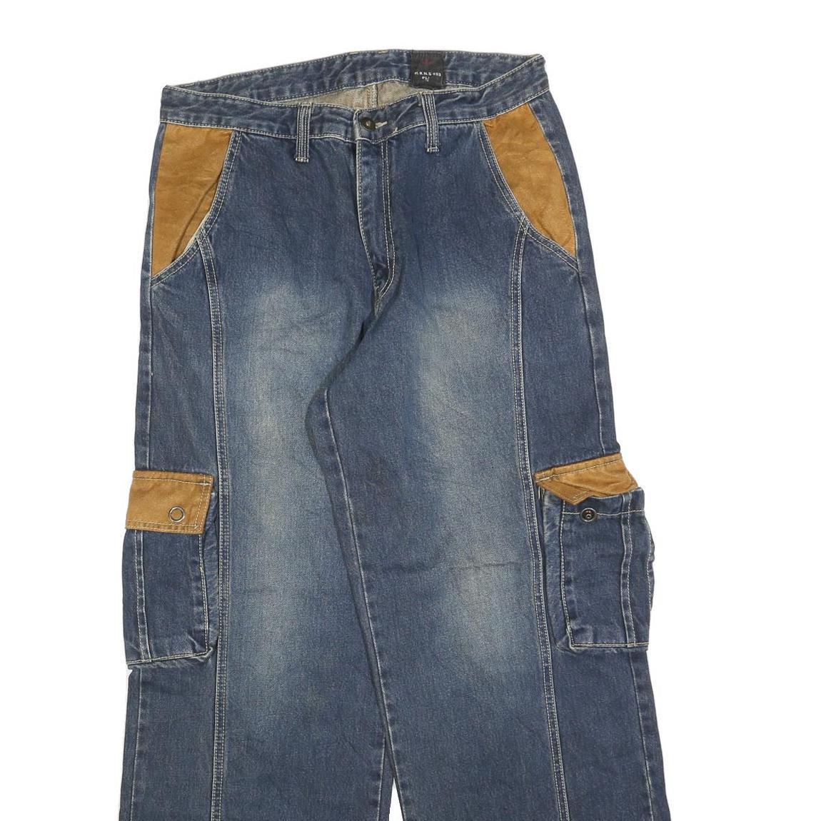 HBNG Womens Relaxed Blue Denim Stone Wash Jeans W32 L30 Cargo Pocket Workwear