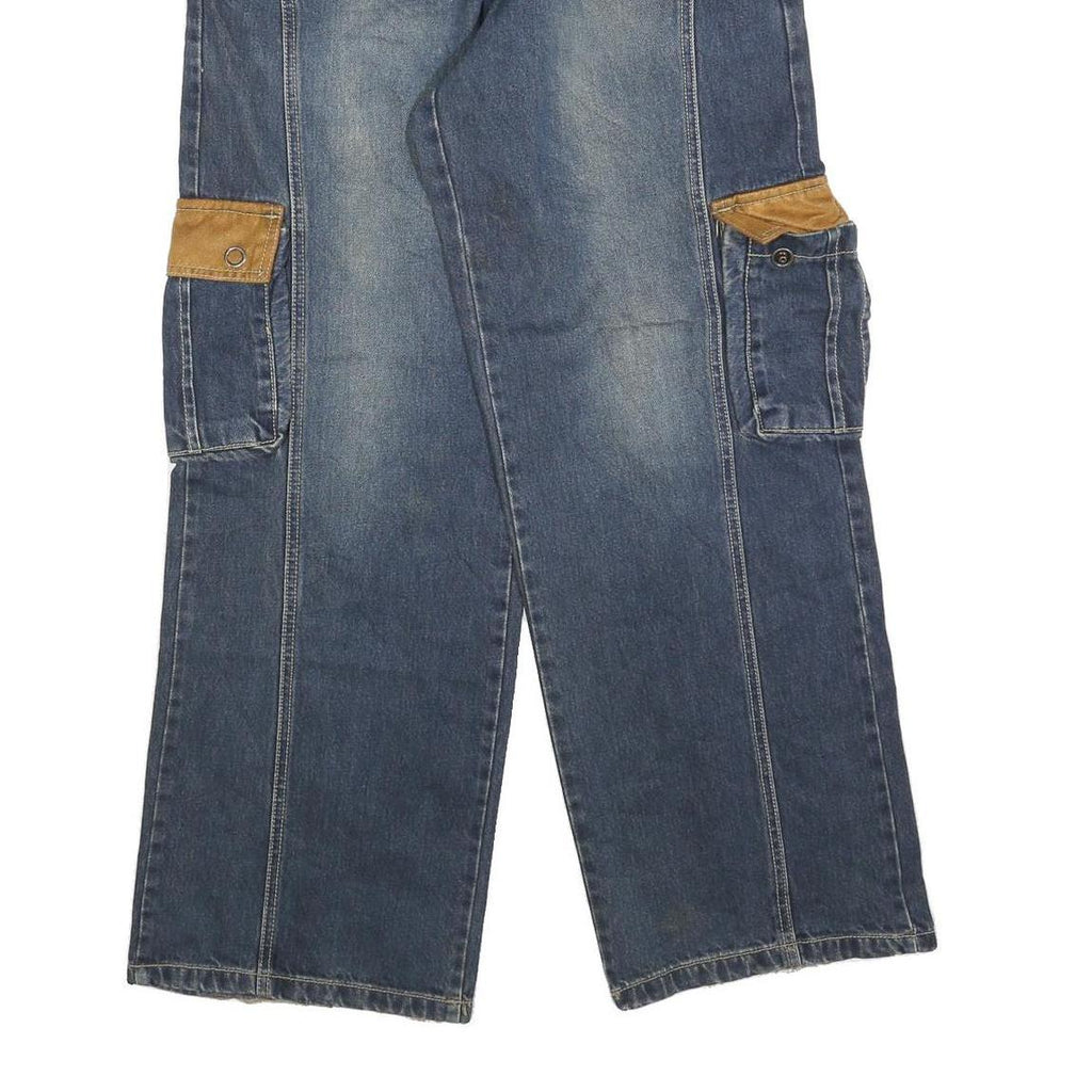 HBNG Womens Relaxed Blue Denim Stone Wash Jeans W32 L30 Cargo Pocket Workwear