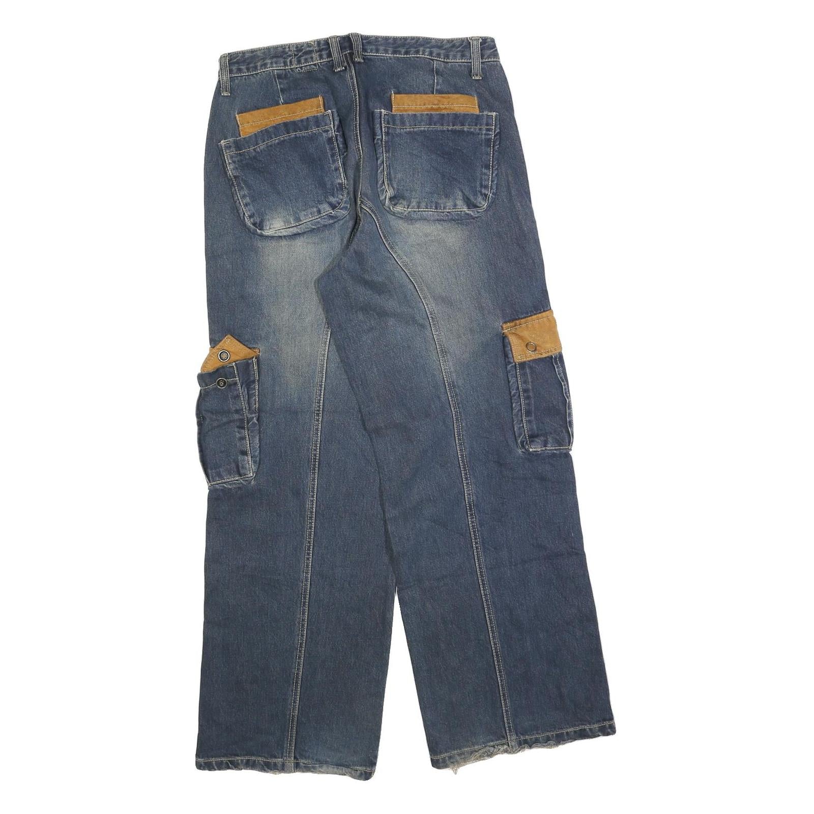 HBNG Womens Relaxed Blue Denim Stone Wash Jeans W32 L30 Cargo Pocket Workwear