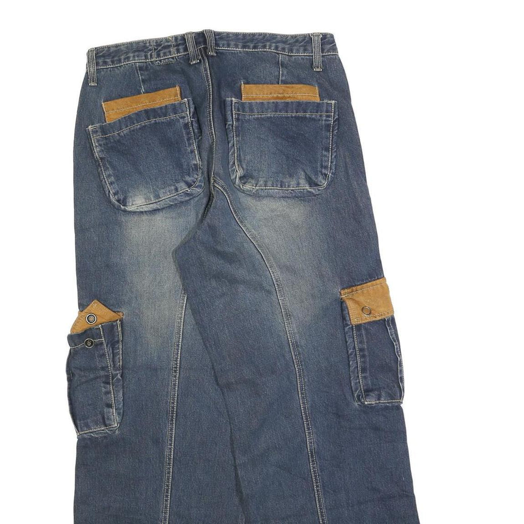 HBNG Womens Relaxed Blue Denim Stone Wash Jeans W32 L30 Cargo Pocket Workwear