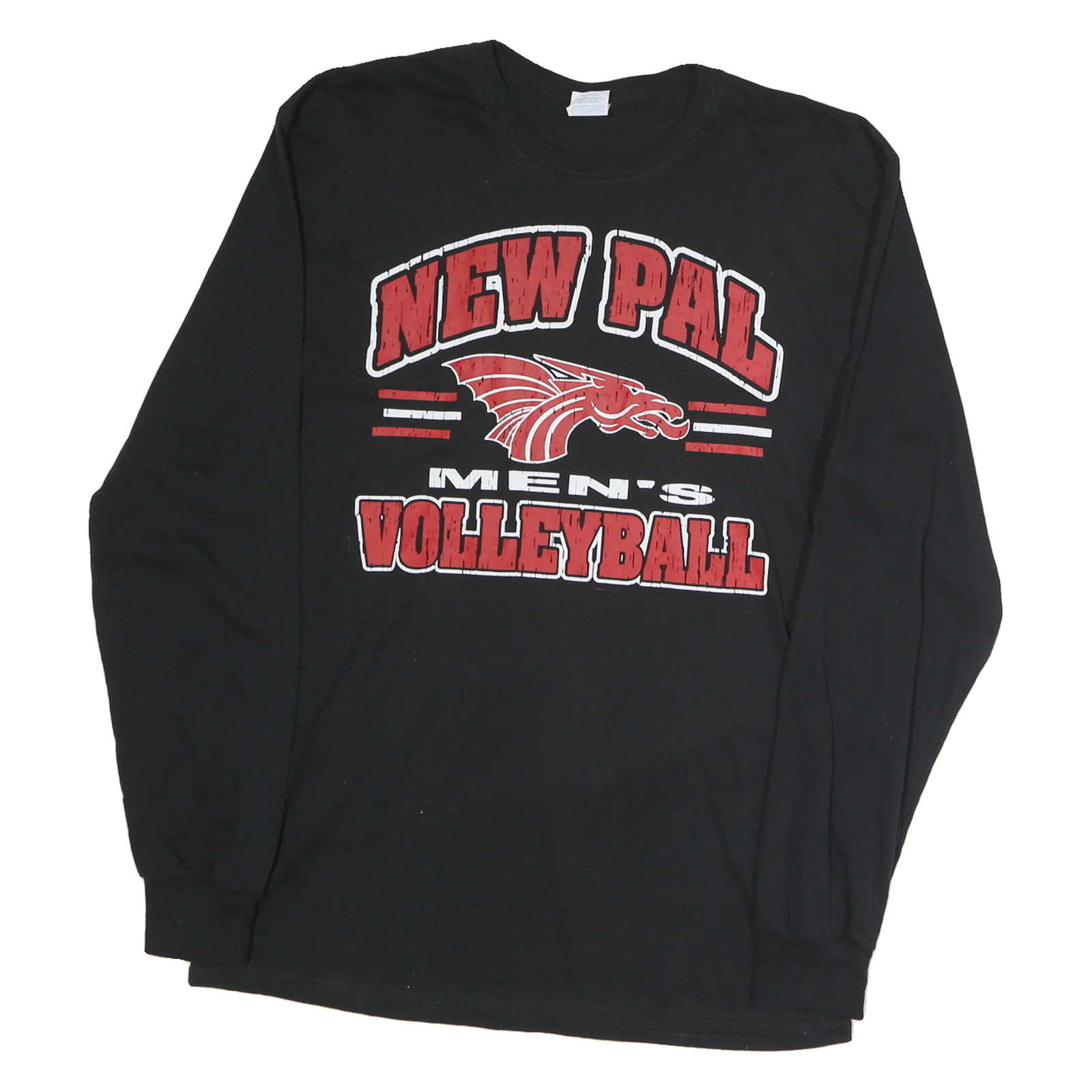 PORT & COMPANY Mens Black Red New Pal Volleyball Long Sleeve Crew Neck T-Shirt L