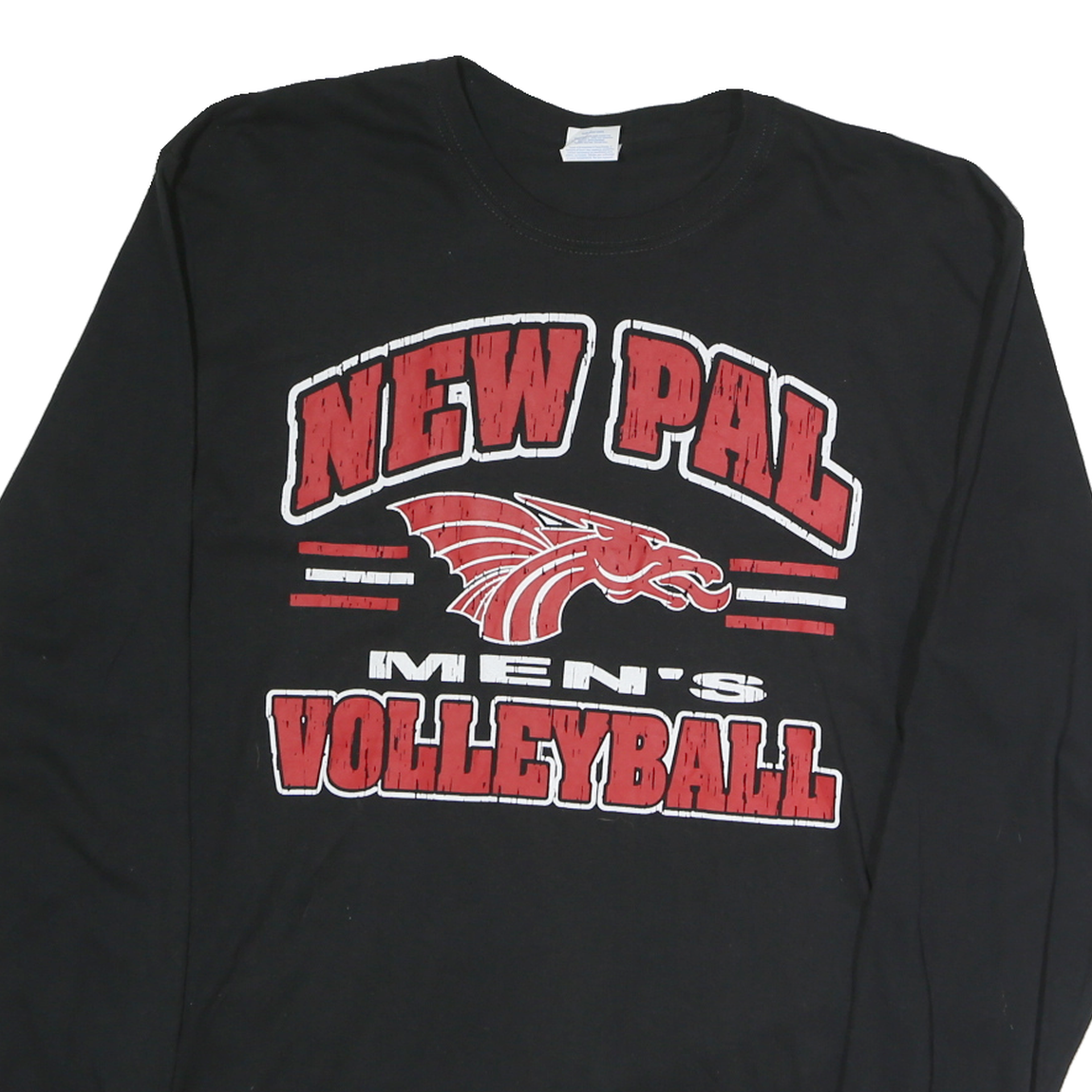 PORT & COMPANY Mens Black Red New Pal Volleyball Long Sleeve Crew Neck T-Shirt L