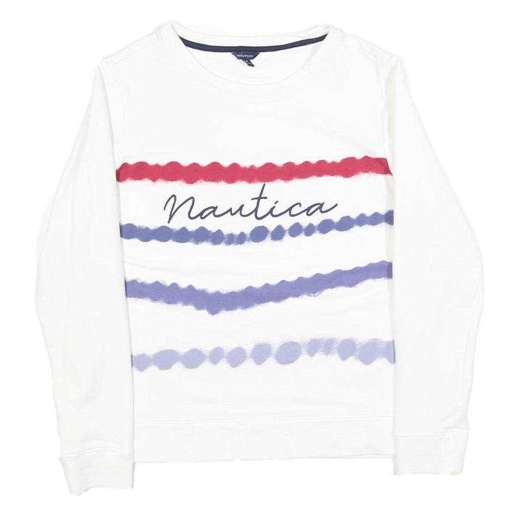 NAUTICA Womens White Red & Blue Crew Neck M Logo Printed Sweater Casual Wear