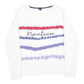 NAUTICA Womens White Red & Blue Crew Neck M Logo Printed Sweater Casual Wear