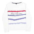 NAUTICA Womens White Red & Blue Crew Neck M Logo Printed Sweater Casual Wear