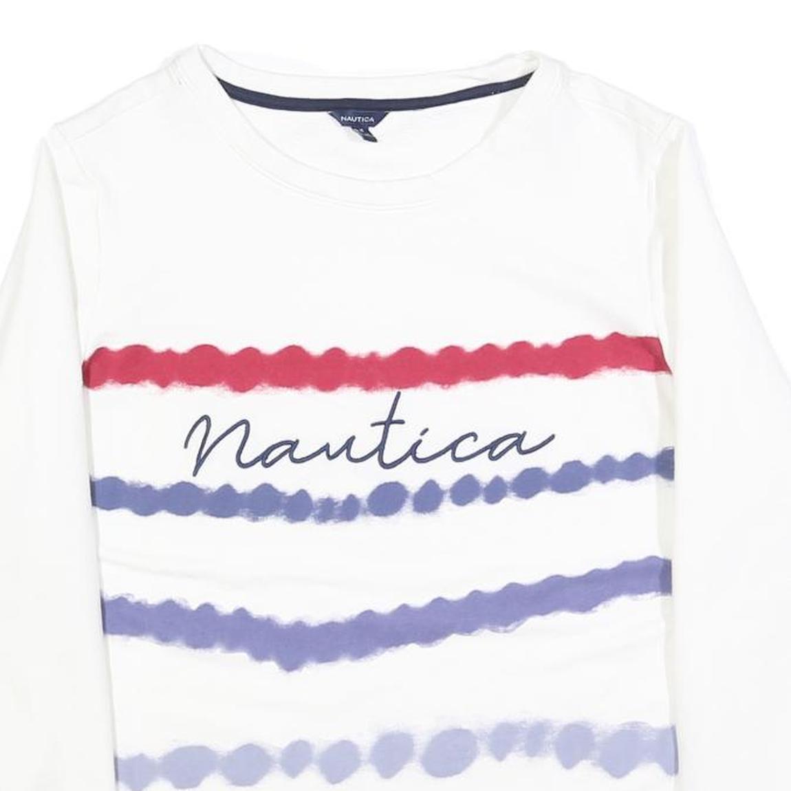 NAUTICA Womens White Red & Blue Crew Neck M Logo Printed Sweater Casual Wear