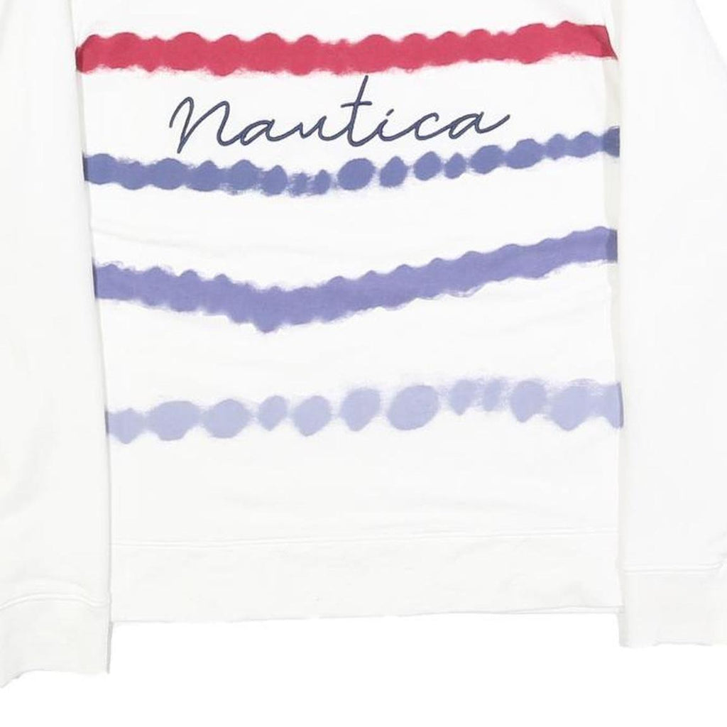 NAUTICA Womens White Red & Blue Crew Neck M Logo Printed Sweater Casual Wear