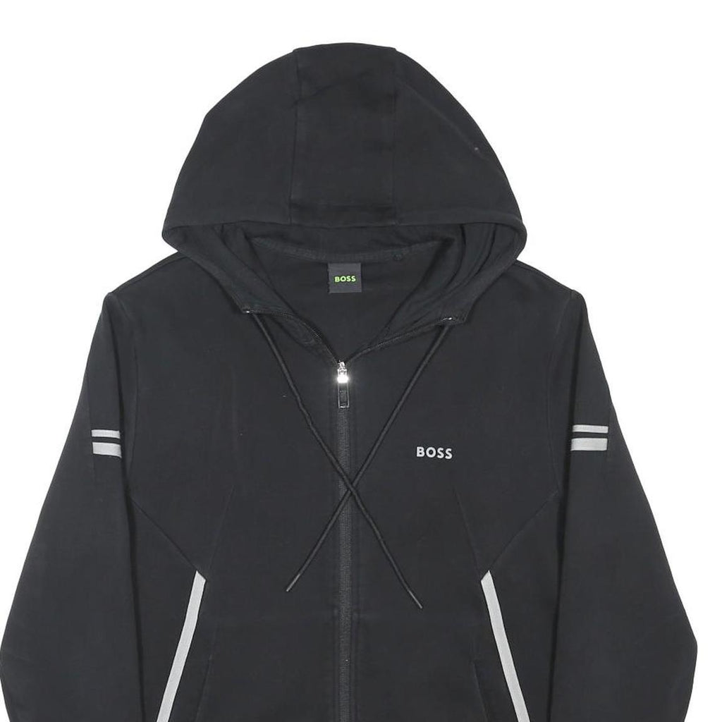 BOSS Mens Black Hooded Zip Jacket S Cotton Blend Track Casual Sporty