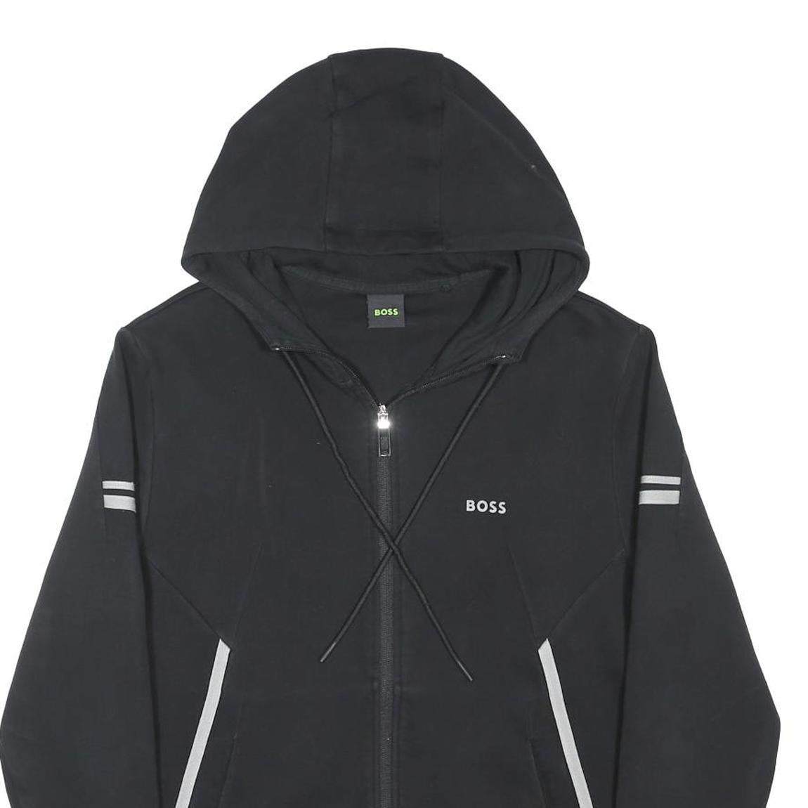 BOSS Mens Black Hooded Zip Jacket S Cotton Blend Track Casual Sporty