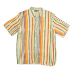 LINEAV Womens Yellow & Green Striped Shirt Short Sleeve Button Neck L Casual