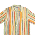 LINEAV Womens Yellow & Green Striped Shirt Short Sleeve Button Neck L Casual