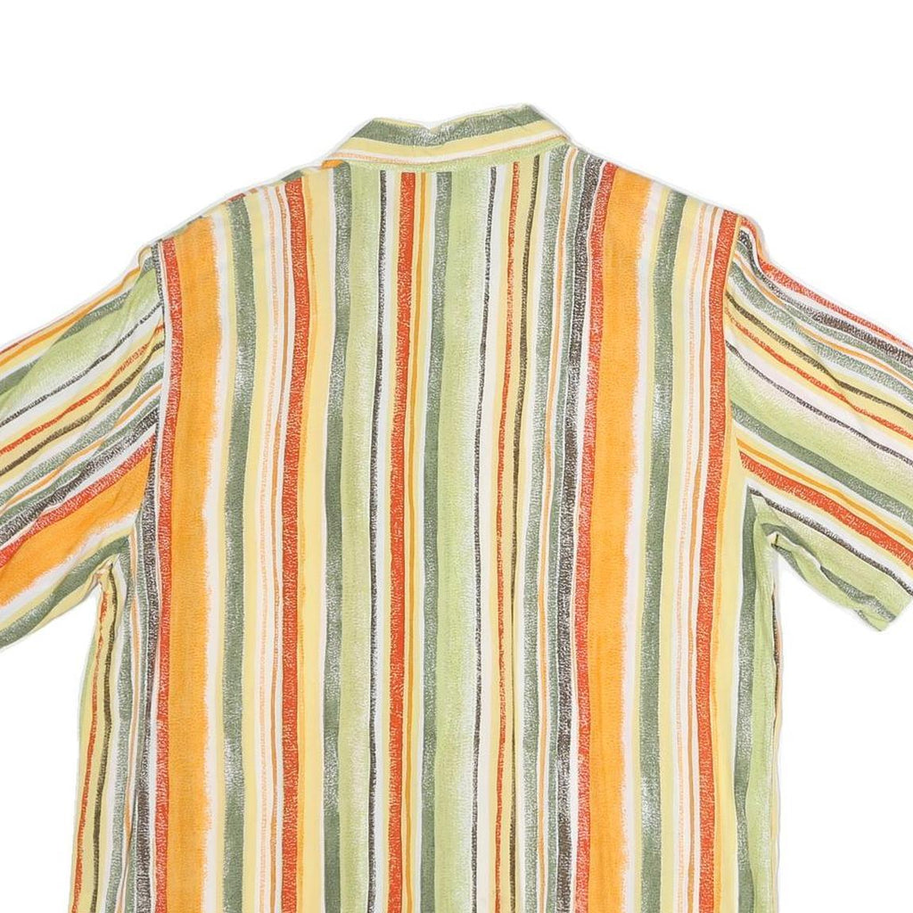 LINEAV Womens Yellow & Green Striped Shirt Short Sleeve Button Neck L Casual