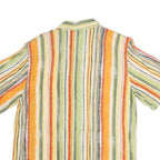 LINEAV Womens Yellow & Green Striped Shirt Short Sleeve Button Neck L Casual