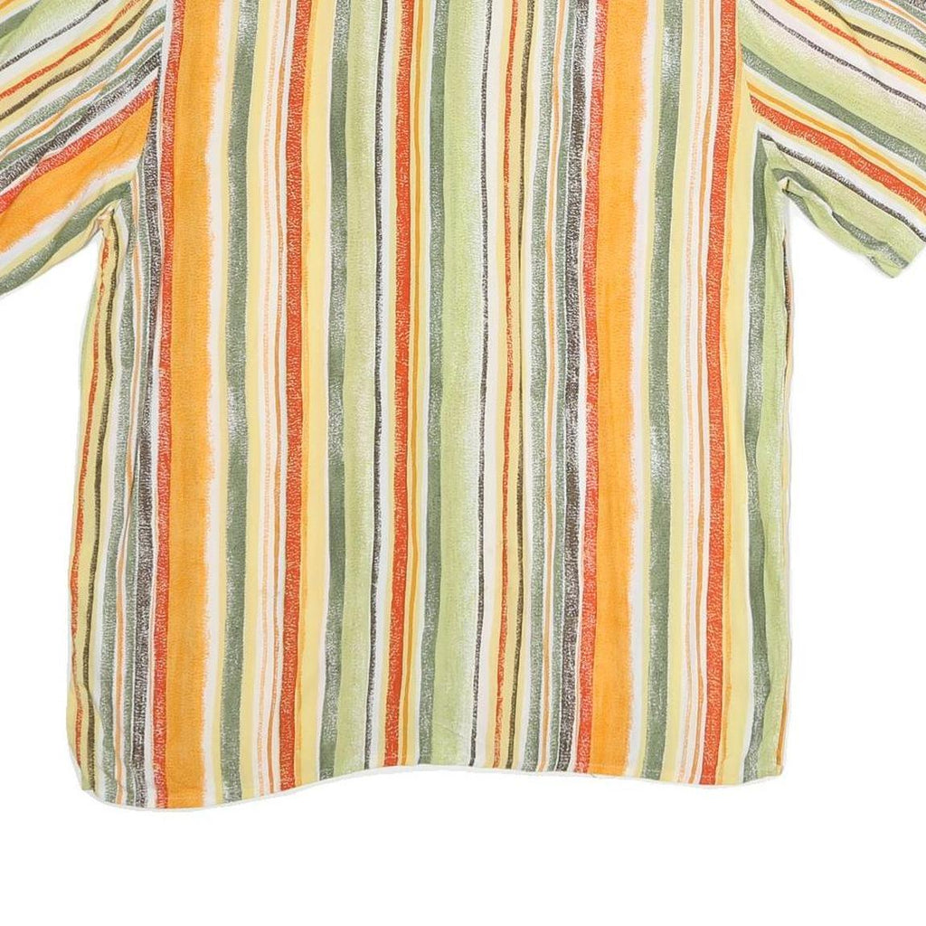 LINEAV Womens Yellow & Green Striped Shirt Short Sleeve Button Neck L Casual