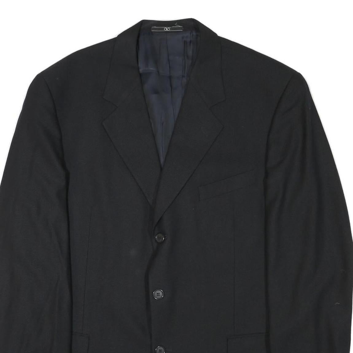 VALENTINO Mens Black Wool Blend Classic Jacket L Button Plain Elegant Stylish