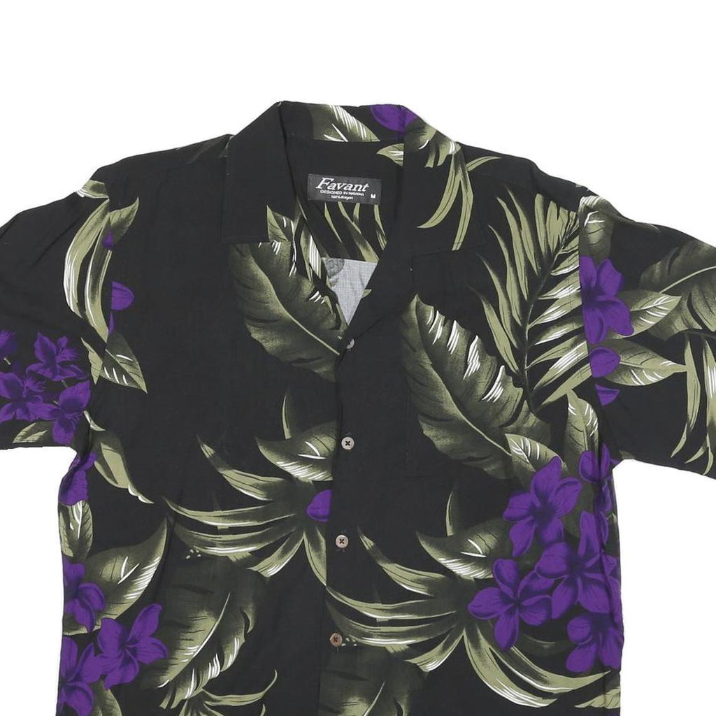 FAVANT Womens Black & Purple Floral Rayon Shirt M Hawaiian Short Sleeve Summer