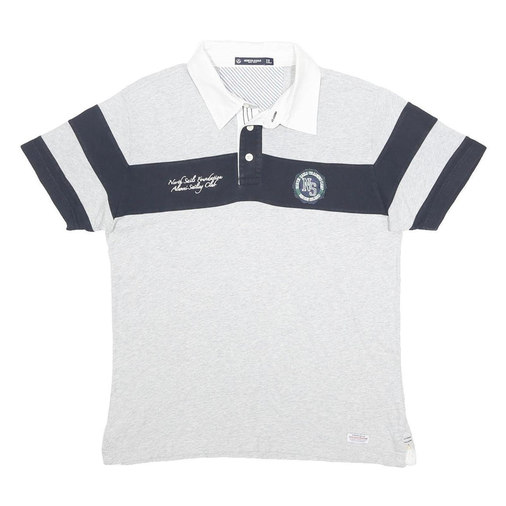 NORTH SAILS Mens Grey & Navy Colourblock Short Sleeve Polo Shirt L Cotton Casual