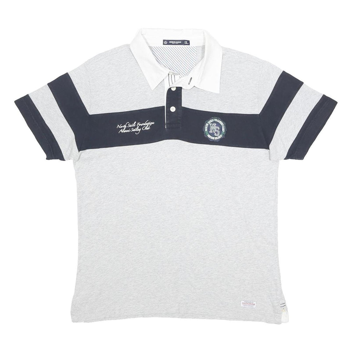 NORTH SAILS Mens Grey & Navy Colourblock Short Sleeve Polo Shirt L Cotton Casual