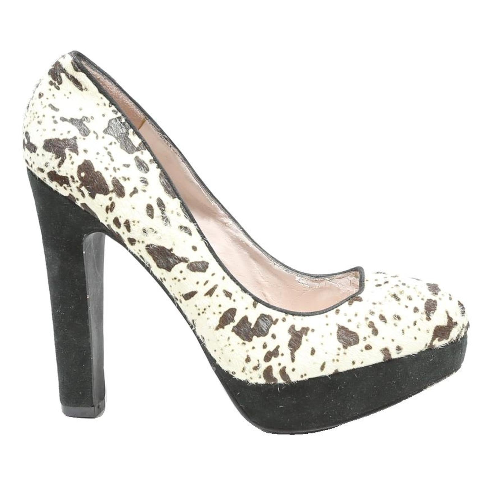 ZIGN Womens Platform Strappy Heels Black & White Synthetic UK 6 Animal Print