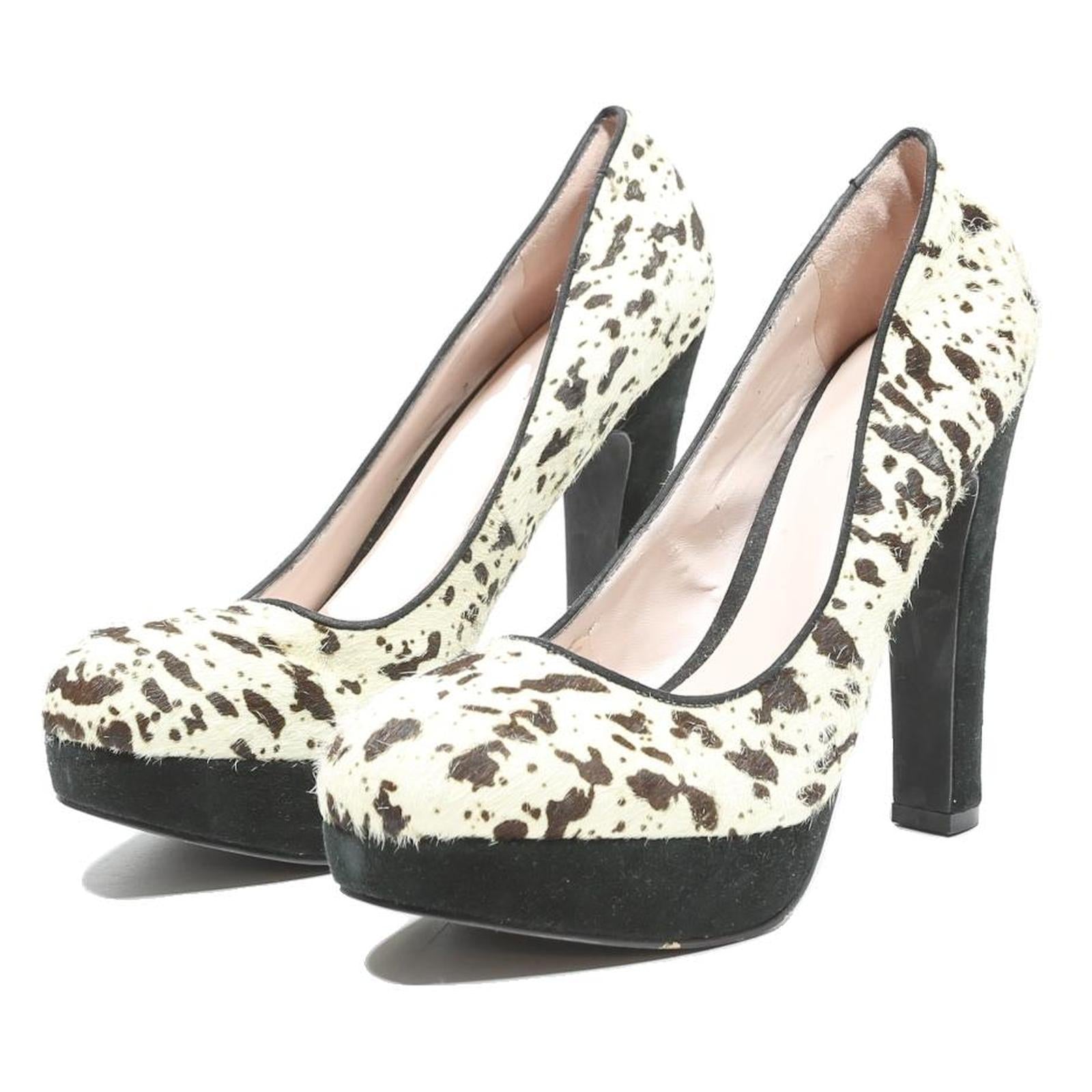 ZIGN Womens Platform Strappy Heels Black & White Synthetic UK 6 Animal Print